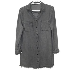 Zilcremo Denim Button Down Jean Dress Frayed Hem Casual Shirt Dress Womens Med
